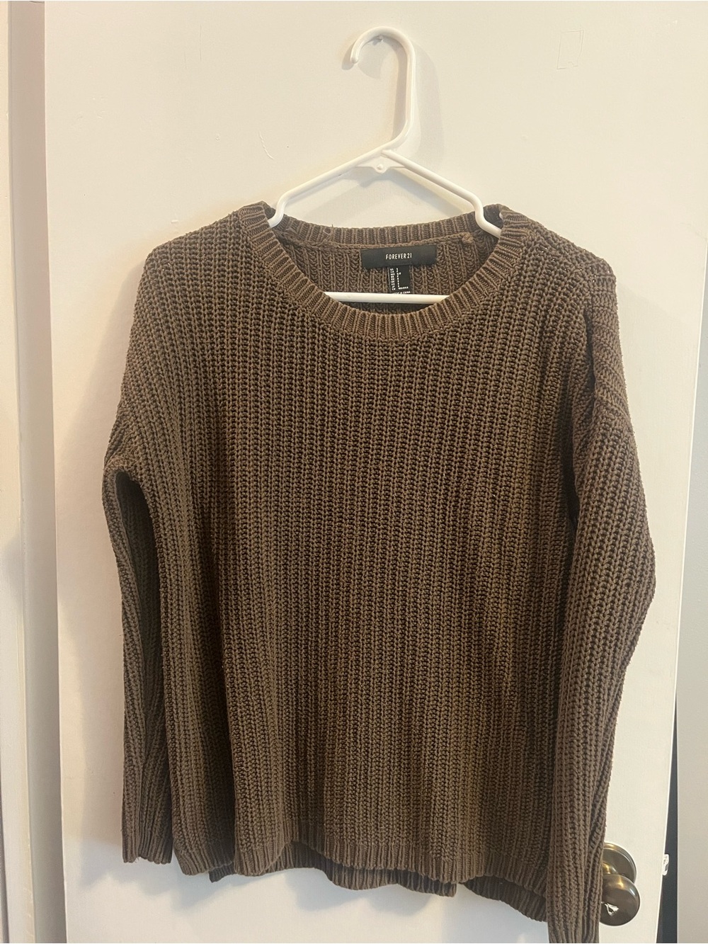 Forever 21 Brown Ribbed Crewneck Sweater